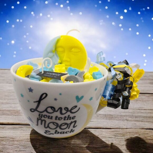 Handmade ✦ Love You to the Moon & Back Mug Candle ✦ Good Fortune Soy Wax 16oz - Picture 2 of 9